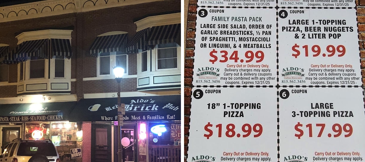 Aldo's Pizzeria and The Red Brick Pub Menu